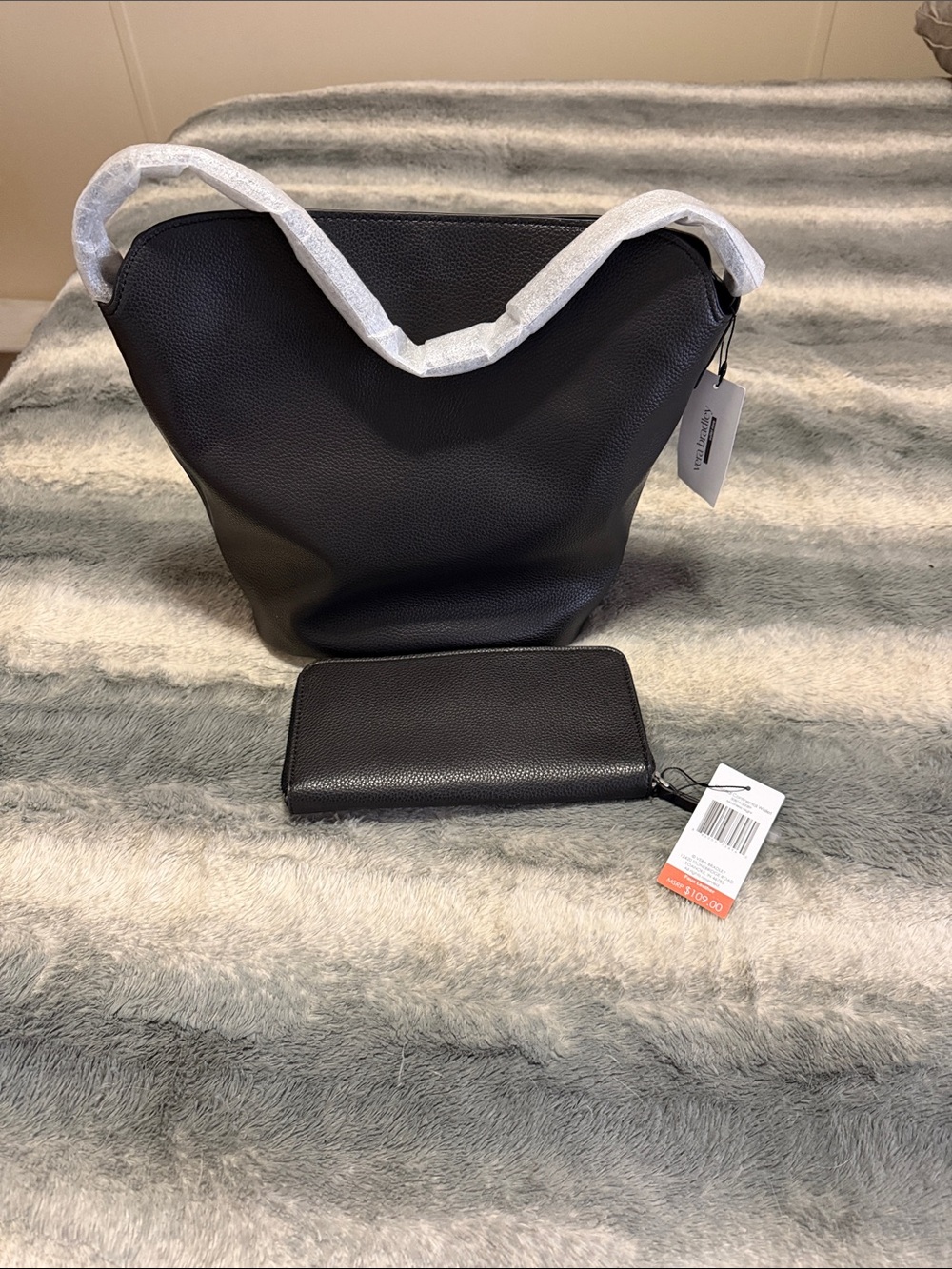Vera Bradley Black Pebbled Tote with Zip Wallet